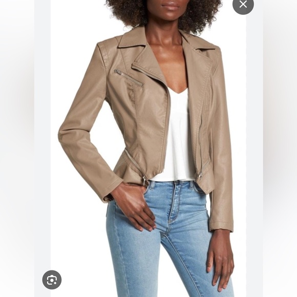 Blank NYC Vegan Leather Moto Jacket in Taupe - Picture 2 of 16